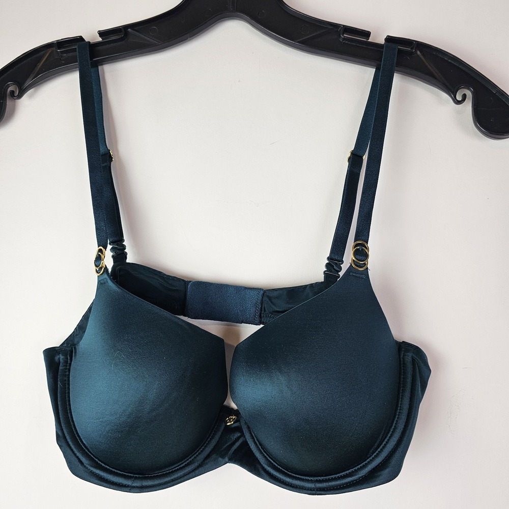 Victoria's Secret Uplift Balconet Bra Green Gold Satin Size 34C Underwire
